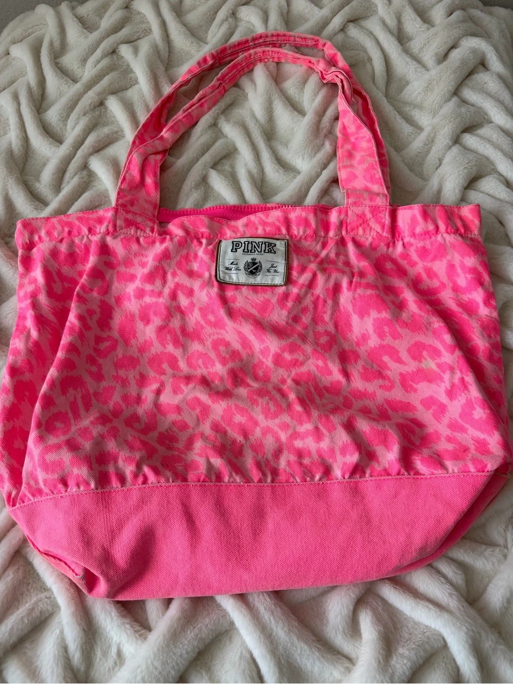 Vintage Victoria’s Secret PINK Love Pink Leopard Canvas Tote Bag Y2K